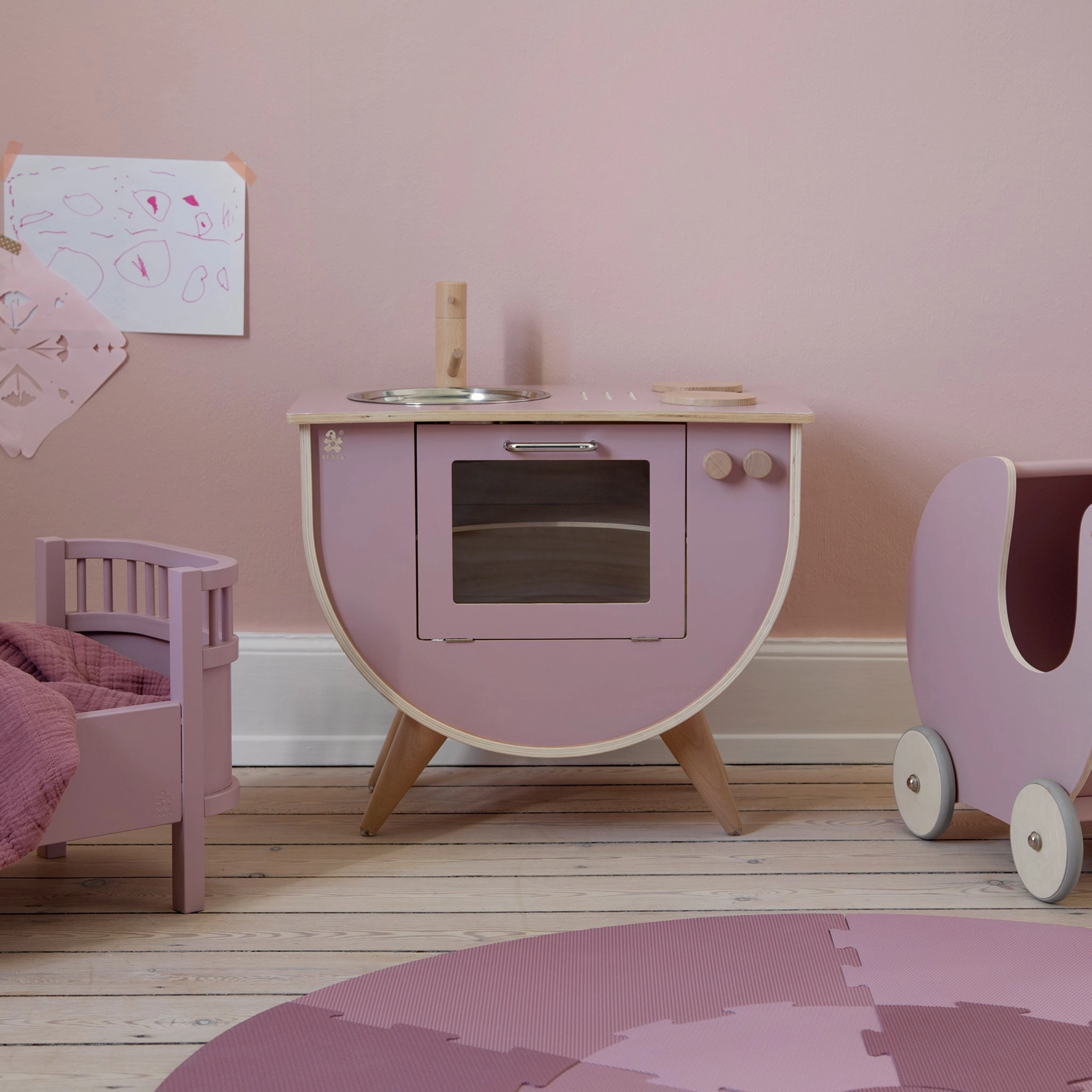 Babykids_Sebra Toys_Premium Quality Sebra, Wooden Play Kitchen, Blossom Pink