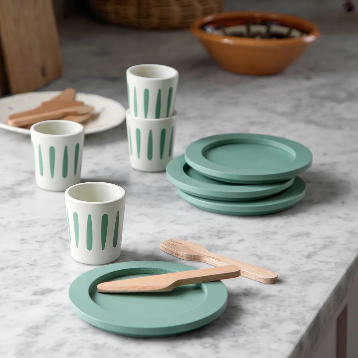 Babykids_Sebra Toys_Premium Quality Sebra, Wooden Tableware Set, Pretend Play