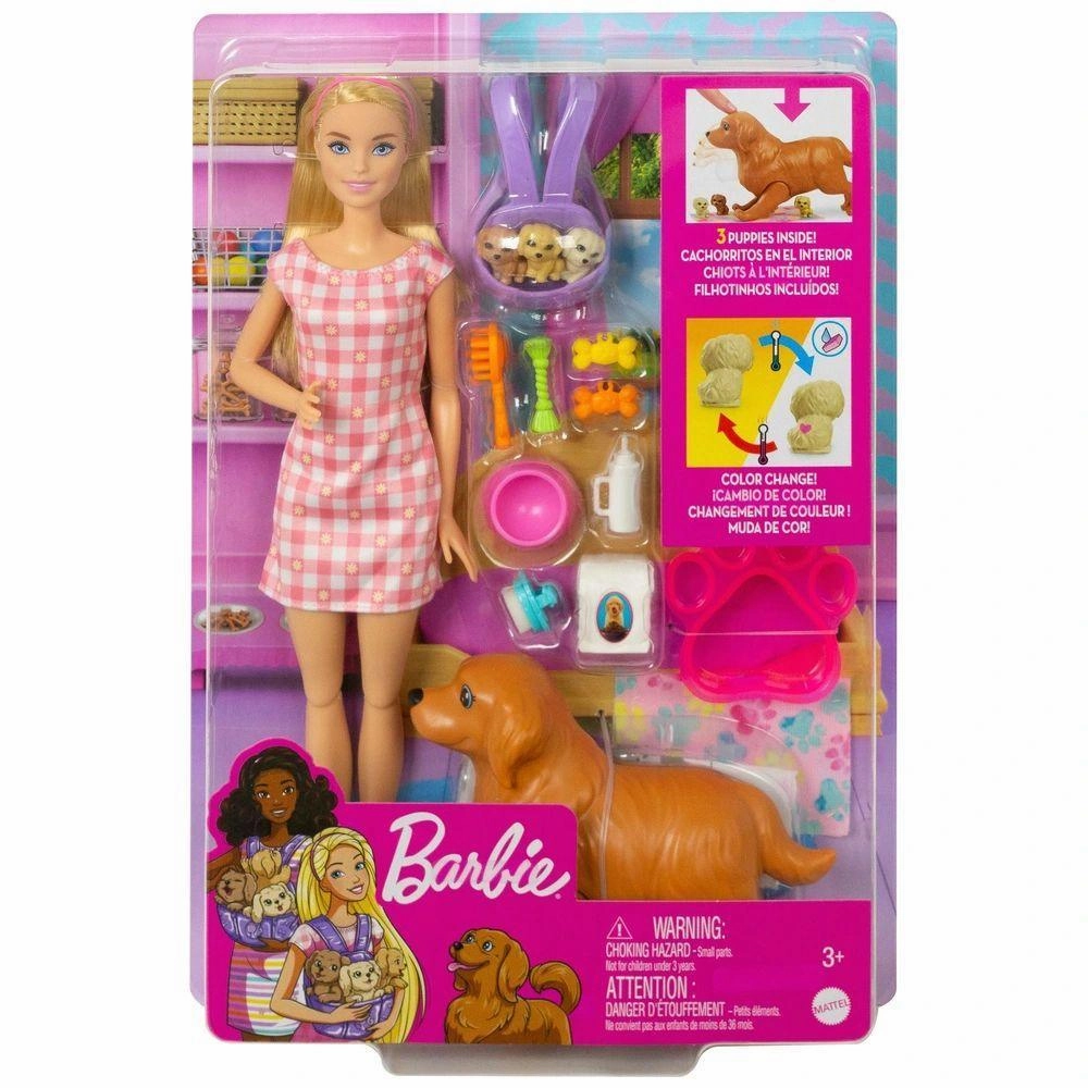 Barbie New Born Pups Doll And Pets Playset