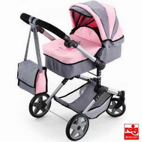 Bayer Design Neo Pro Large Doll's Pram - Grey/Pink