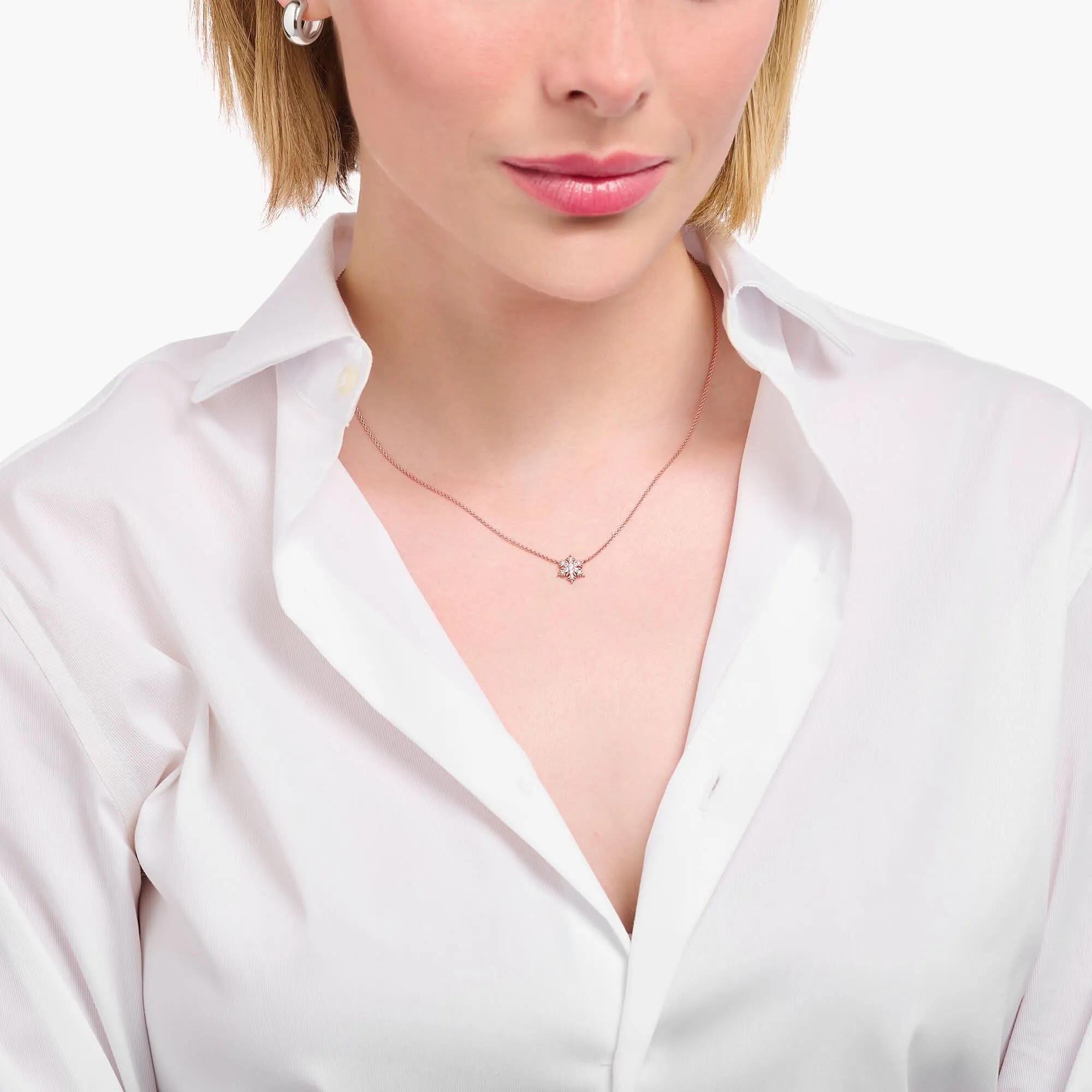 Charming Sterling Silver Rose Gold Plated Snowflake White Stones Pendant KE2286-416-14 Thomas Sabo Necklaces