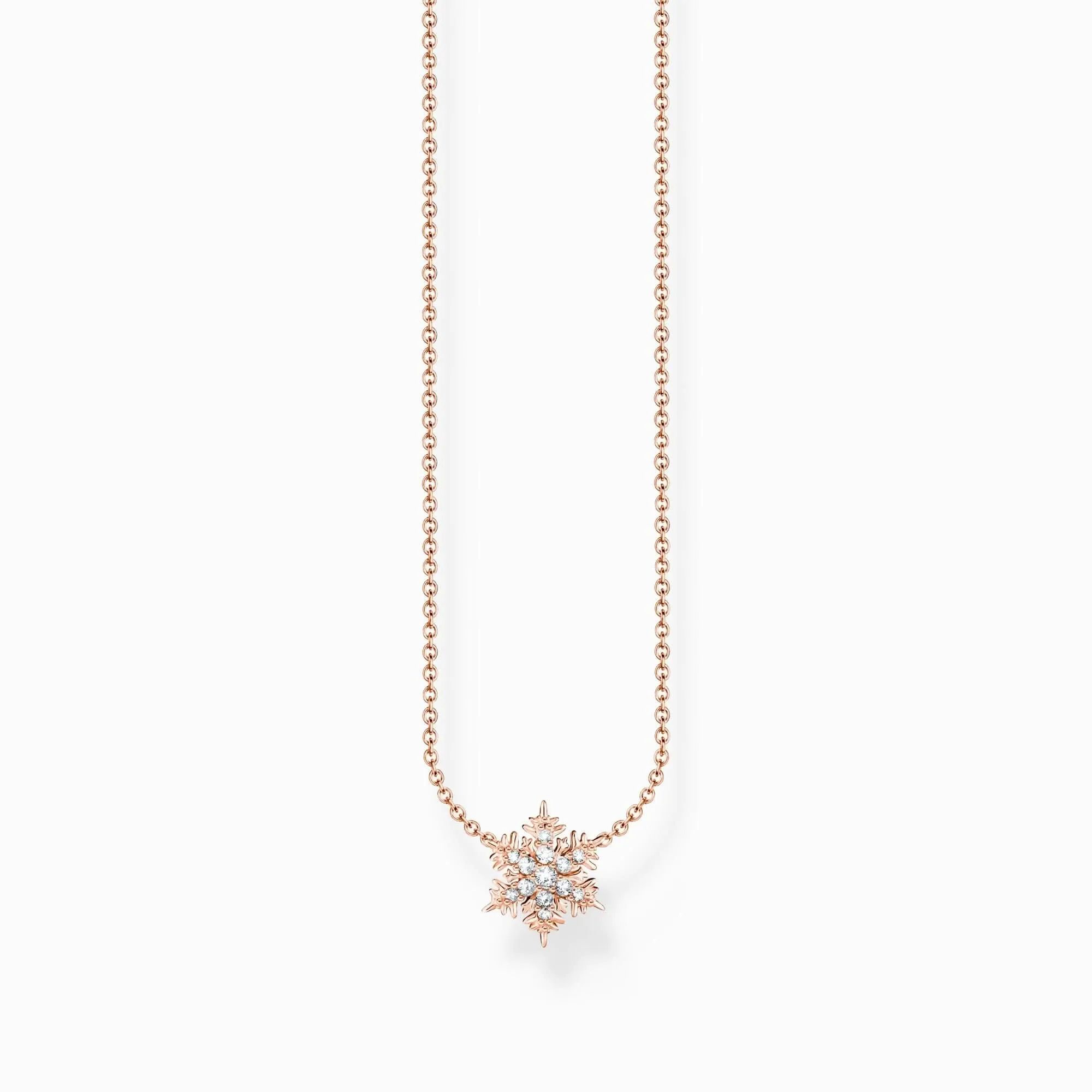 Charming Sterling Silver Rose Gold Plated Snowflake White Stones Pendant KE2286-416-14 Thomas Sabo Necklaces