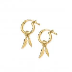 Chlobo Jewellery Gold Double Feather Small Hoop Earrings GEH1096