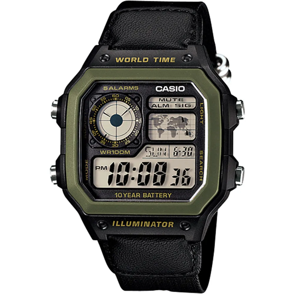 Digital Mens Watches Casio Youth Series AE1200WHB-1B World Time