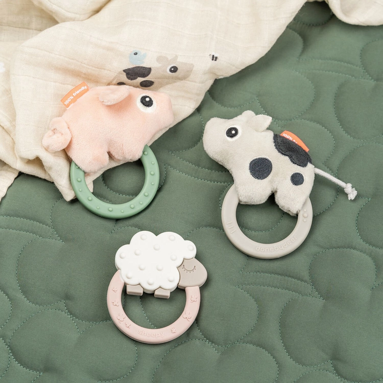 DonebyDeer Colour Mix Sensory Rattle w/Teether Pigee