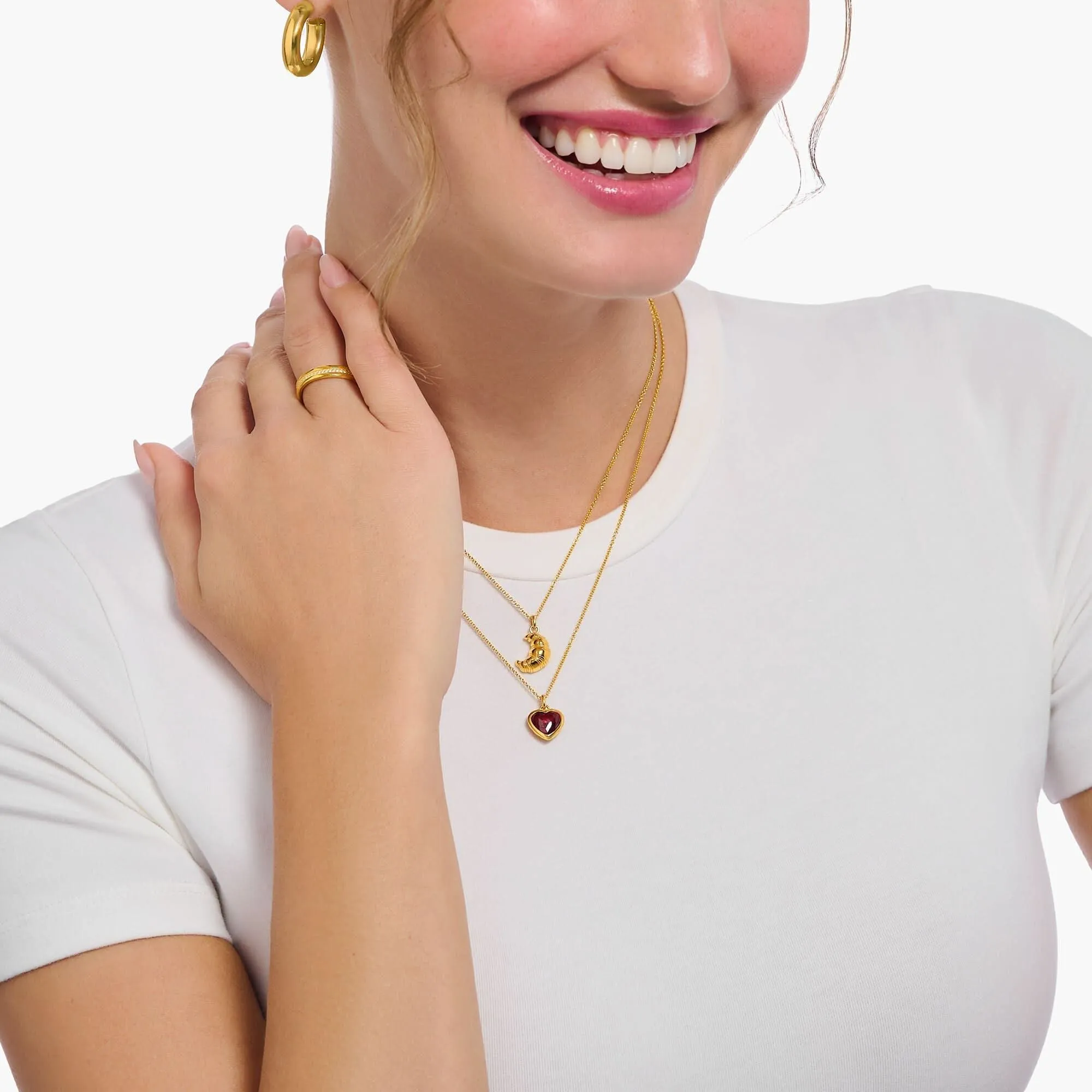 Essentials Sterling Silver Gold Plated Red Zirconia Heart Necklace KE2268-414-10-L45V Thomas Sabo Necklaces