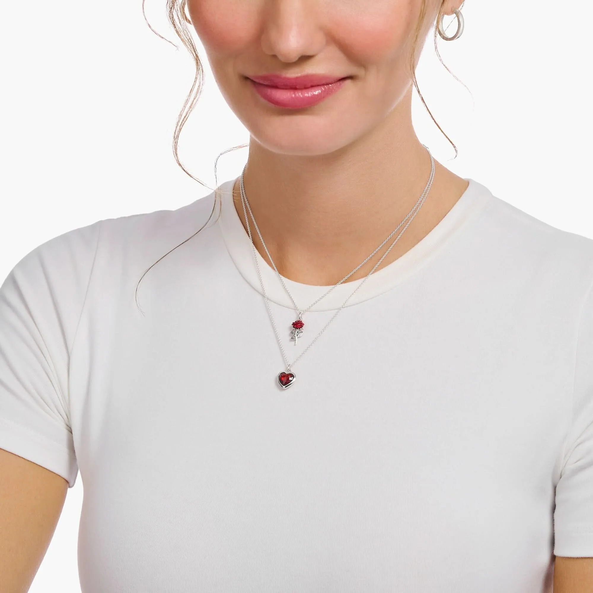 Essentials Sterling Silver Red Enamel Rose Necklace KE2219-664-10-L45V Thomas Sabo Necklaces