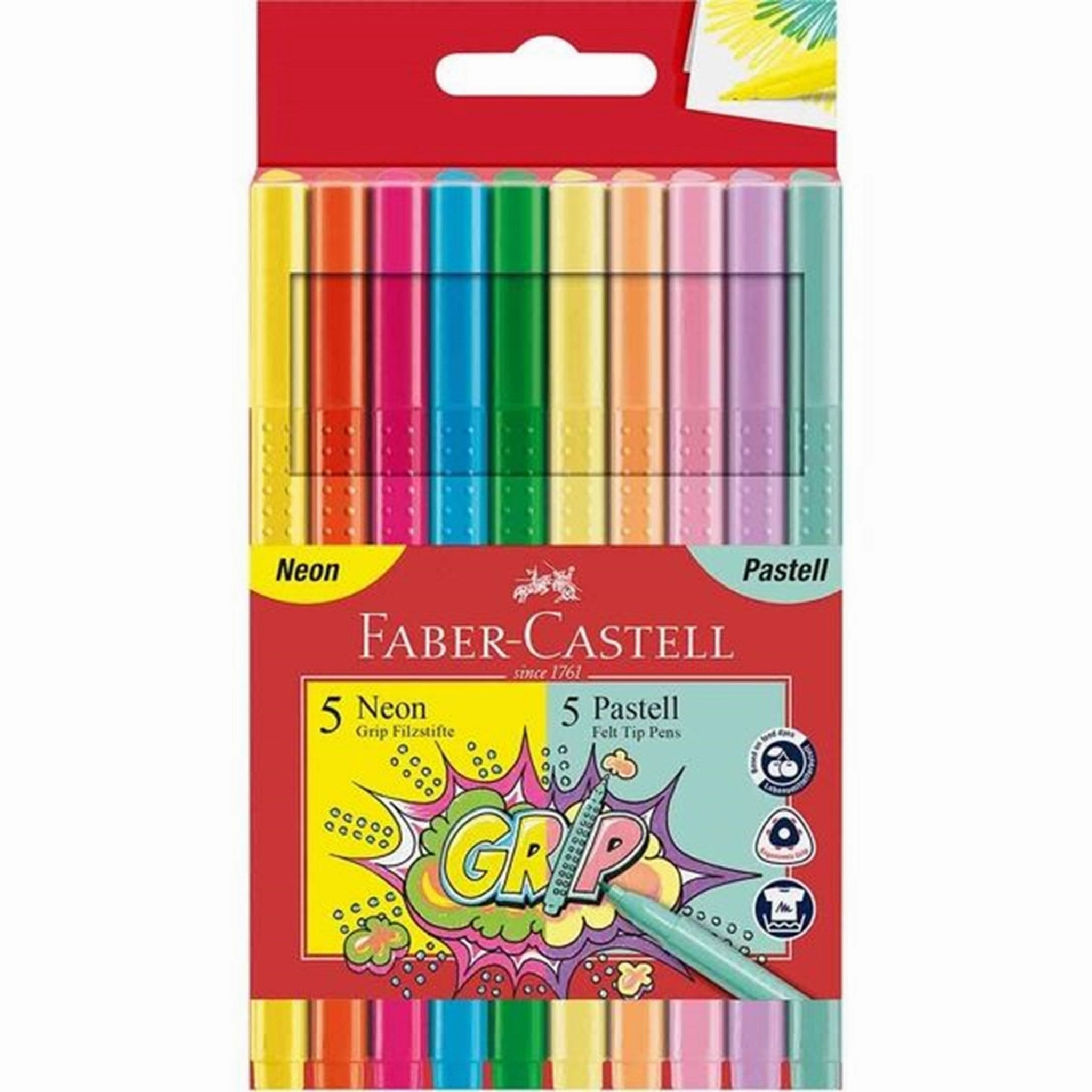 Faber Castell Grip Felt Pens 10 Colours Neon/Pastel