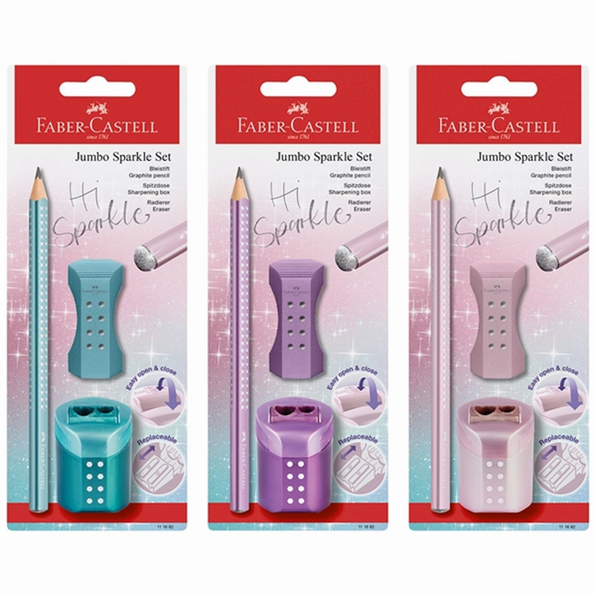 Faber-Castell Sparkle Jumbo Pencil, Eraser, Pencil Sharpener - Turquoise