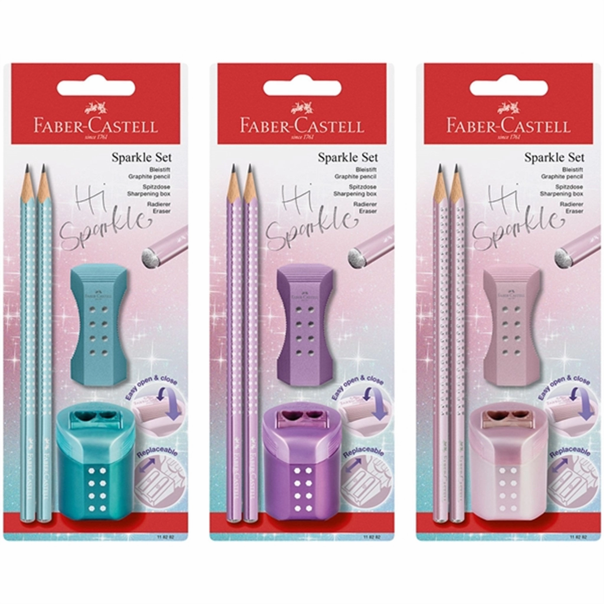 Faber-Castell Sparkle Pencil, Eraser, Pencil Sharpener - Turquoise