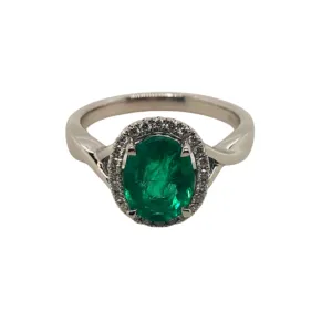 Forever Jewellery Emerald Oval Halo Platinum Ring