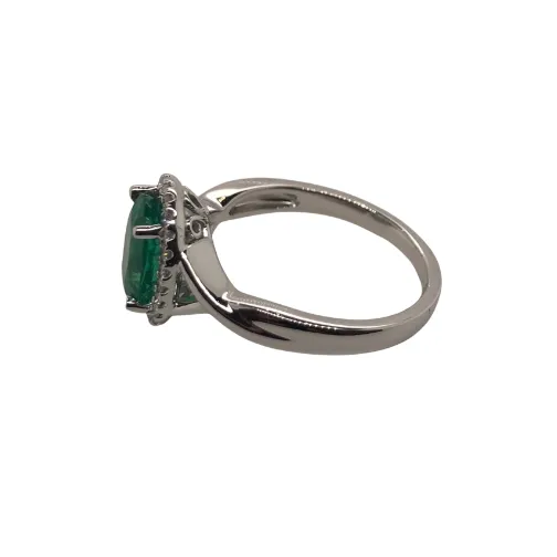 Forever Jewellery Emerald Oval Halo Platinum Ring