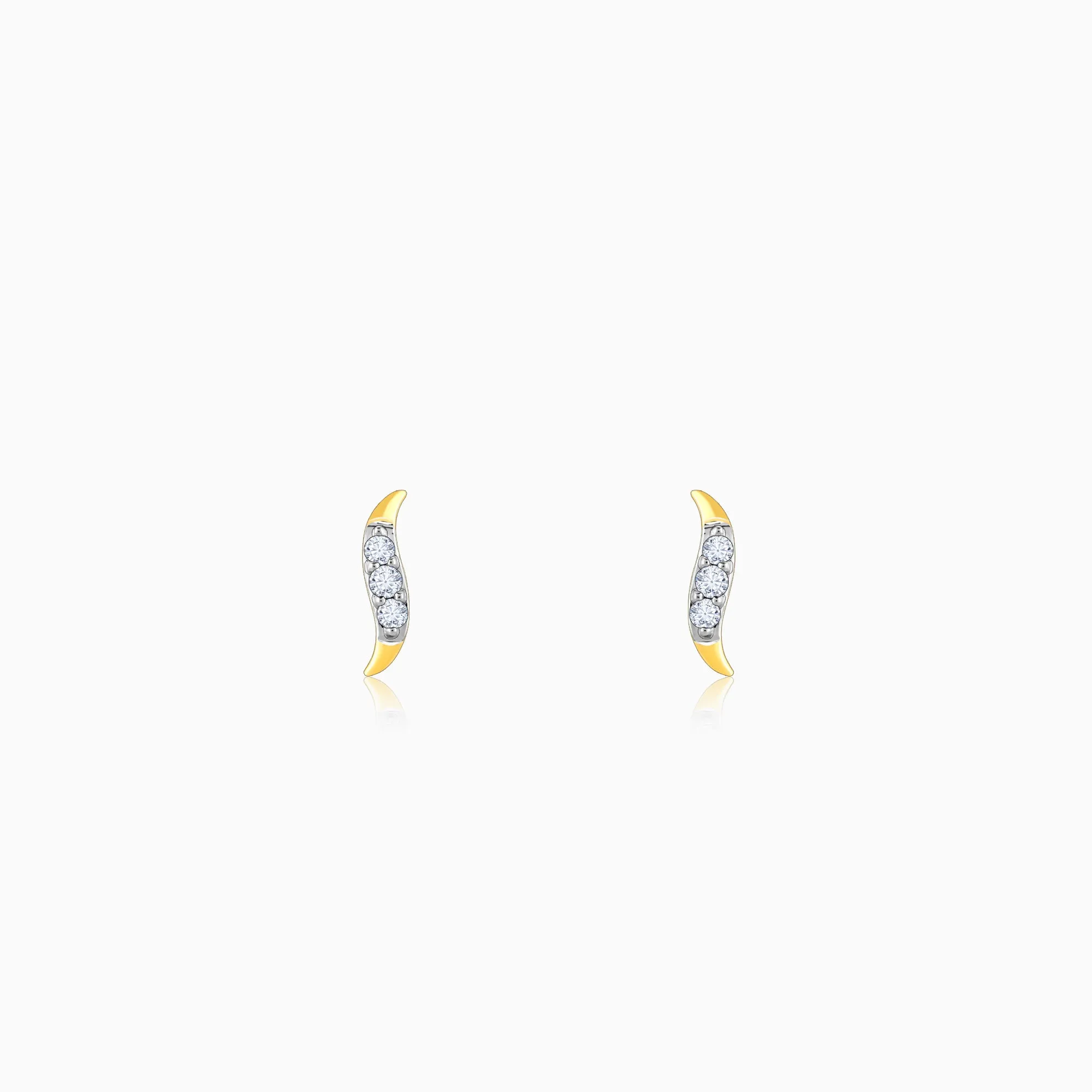 Gold Minimal Wavelet Diamond Stud Earrings