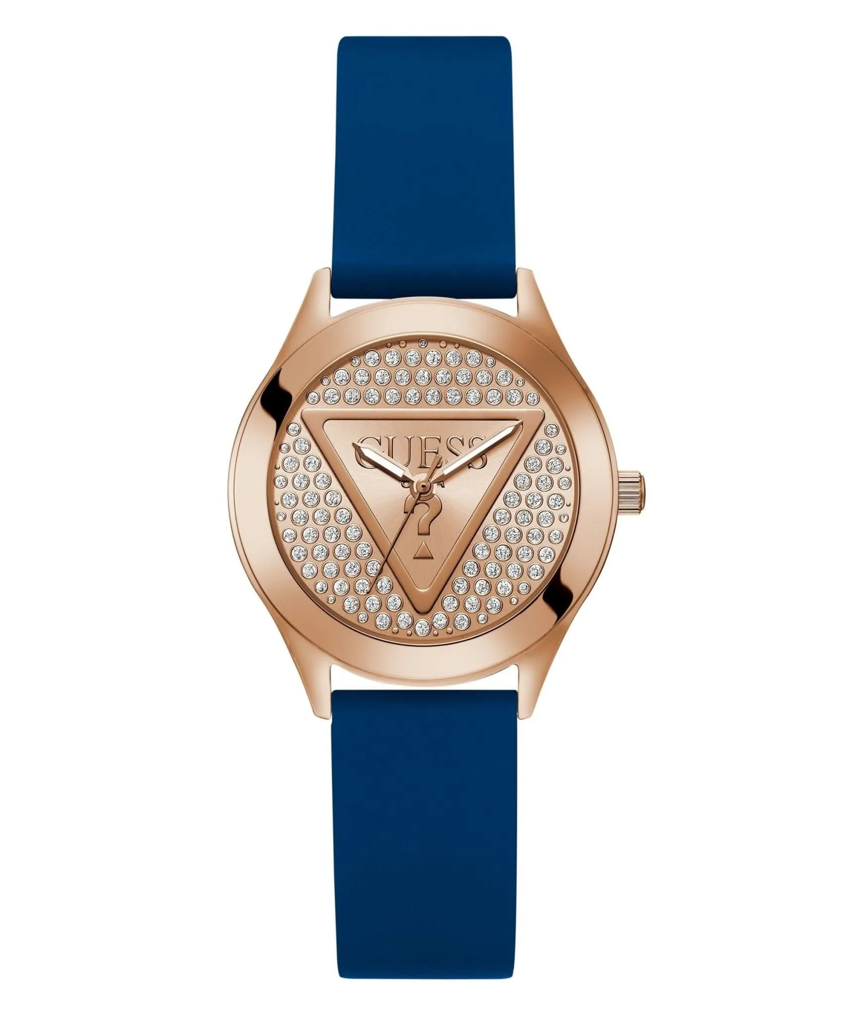 Guess Ladies Glitz Plaque Rose Gold Tone Silicone Watch GW0745L4