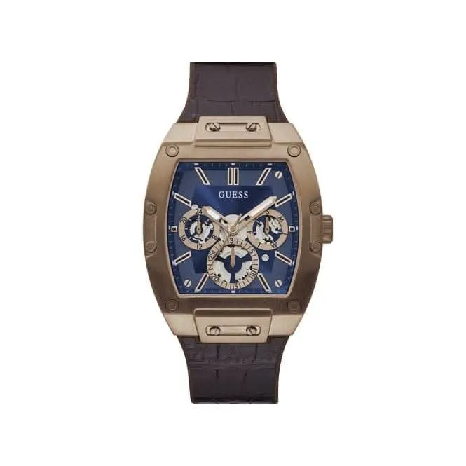 Guess Phoenix Gents Rose Tone Leather Strap Watch GW0202G2