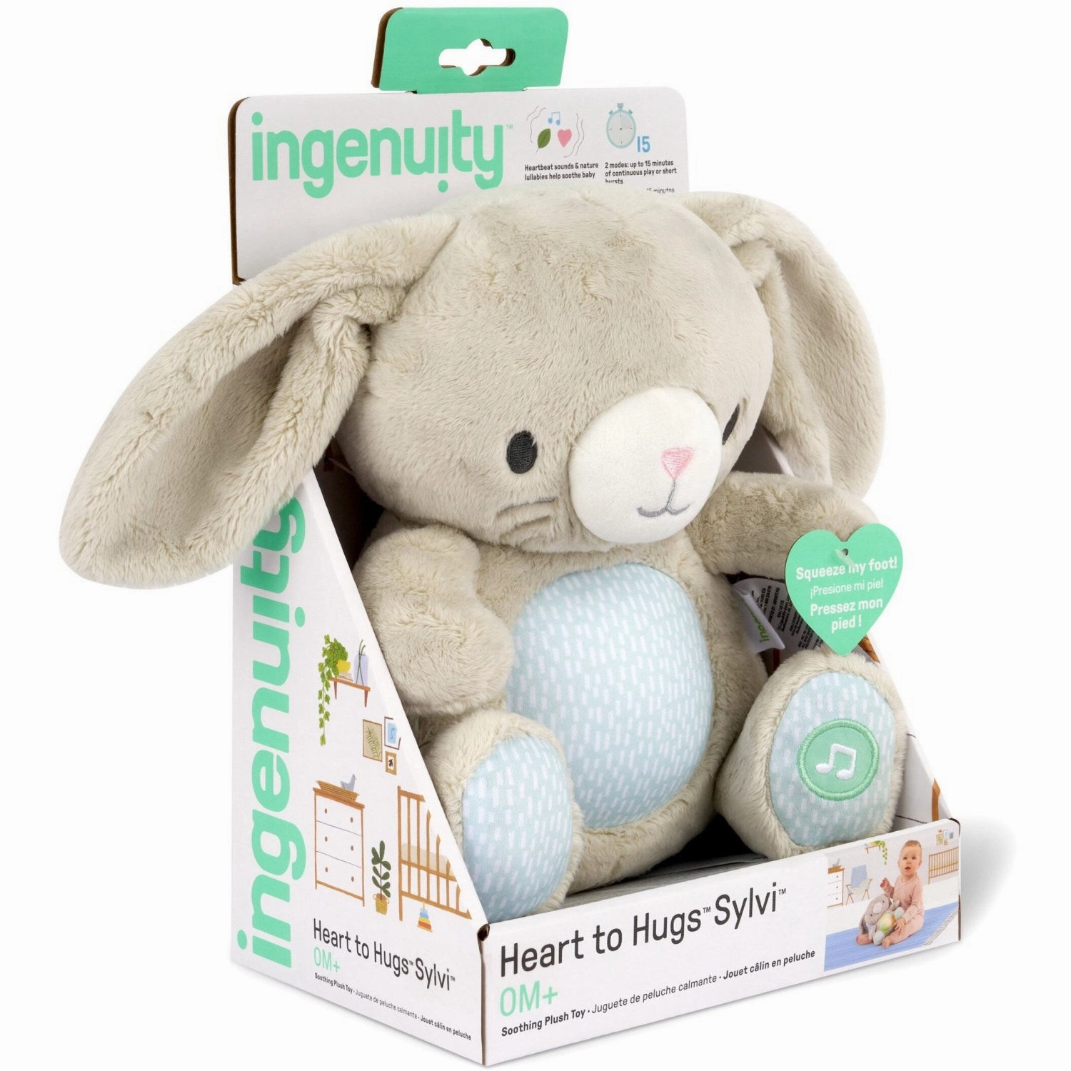 Ingenuity Grey Heart To Hugs Sylvi Bunny Teddy With Heart Sound And Light