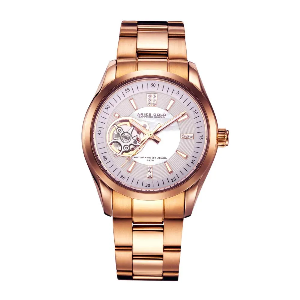 Jewelry Aries Watches ARIES GOLD AUTOMATIC INSPIRA ROSE GOLD STAINLESS STEEL L 9003 RG-WMOP WOMEN'S WATCH