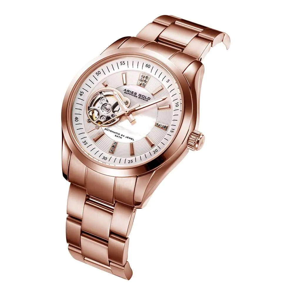 Jewelry Aries Watches ARIES GOLD AUTOMATIC INSPIRA ROSE GOLD STAINLESS STEEL L 9003 RG-WMOP WOMEN'S WATCH
