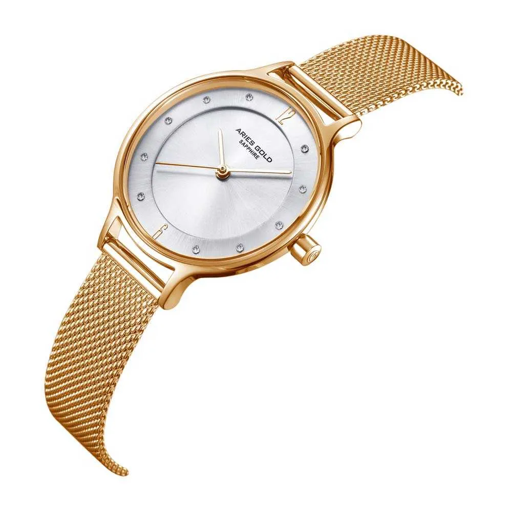 Jewelry Aries Watches ARIES GOLD ENCHANT GOLD STAINLESS STEEL L 5033Z G-W MESH STRAP WOMEN'S WATCH