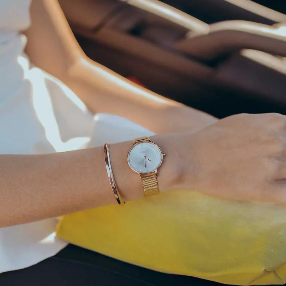 Jewelry Aries Watches ARIES GOLD ENCHANT GOLD STAINLESS STEEL L 5033Z G-W MESH STRAP WOMEN'S WATCH