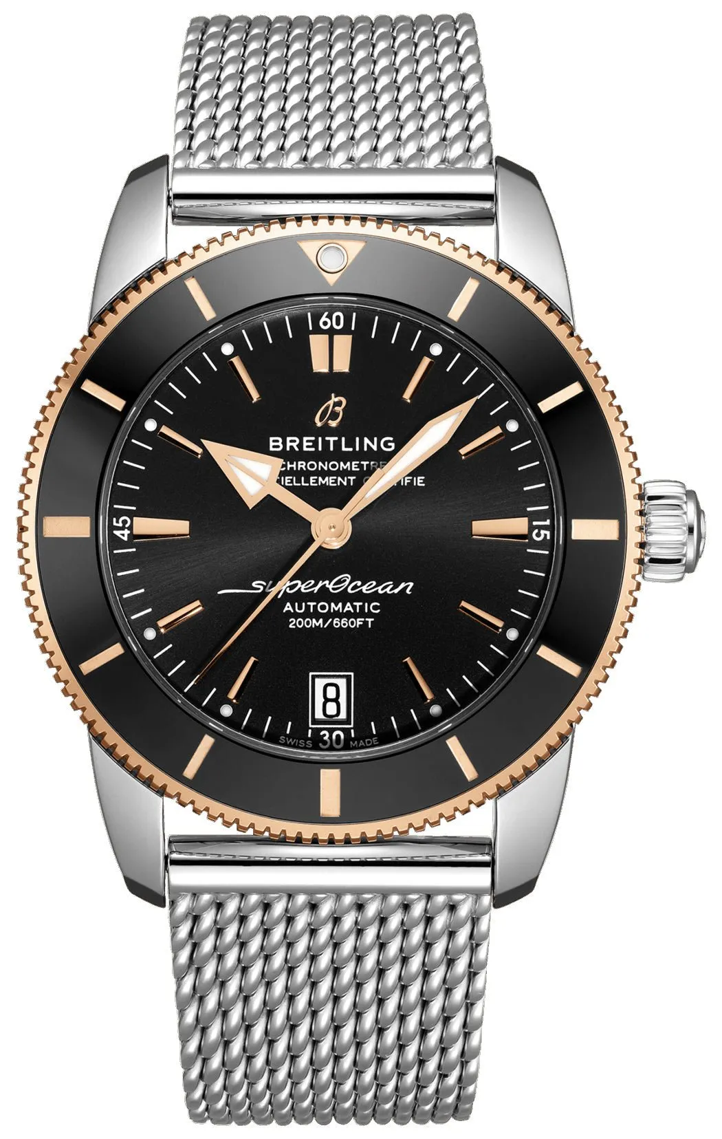 Jewelry Breitling Watches Breitling Superocean Heritage Automatic Chronometer Stainless Steel & 18k Rose Gold Black Dial Date Divers Mens Watch Special Edition UB2010121B1A1