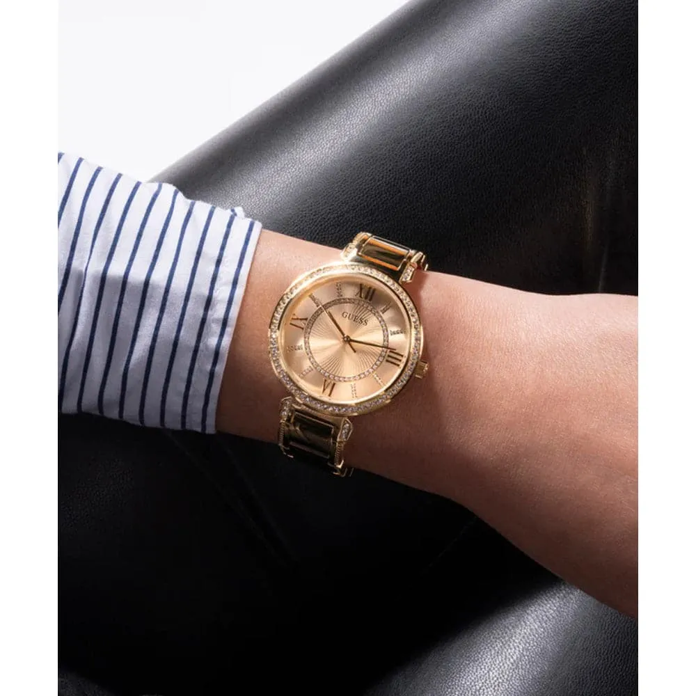 Jewelry Guess Watches Guess Analog Gold Dial & Stainless Steel Strap Women Watch GW0588L1