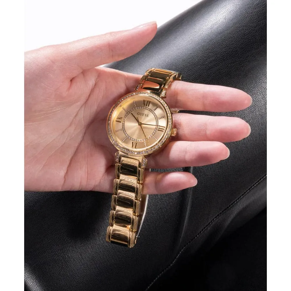Jewelry Guess Watches Guess Analog Gold Dial & Stainless Steel Strap Women Watch GW0588L1
