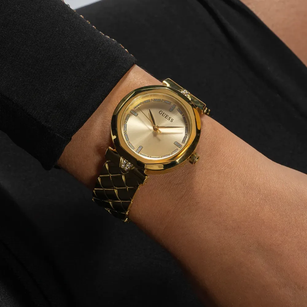 Jewelry Guess Watches Guess Analog Gold Dial Stainless Steel Strap Women Watch GW0613L2
