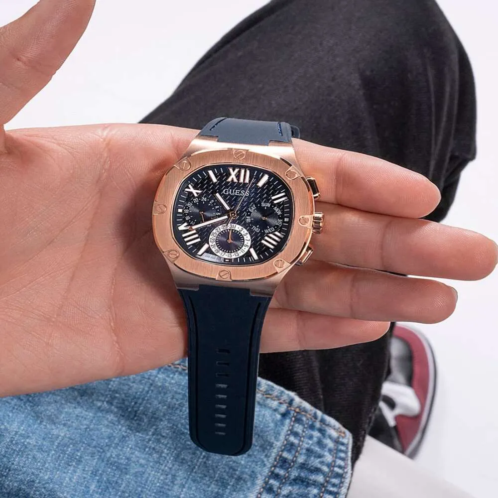 Jewelry Guess Watches Guess Chronograph Blue Dial Silicone Strap Men Watch GW0571G2