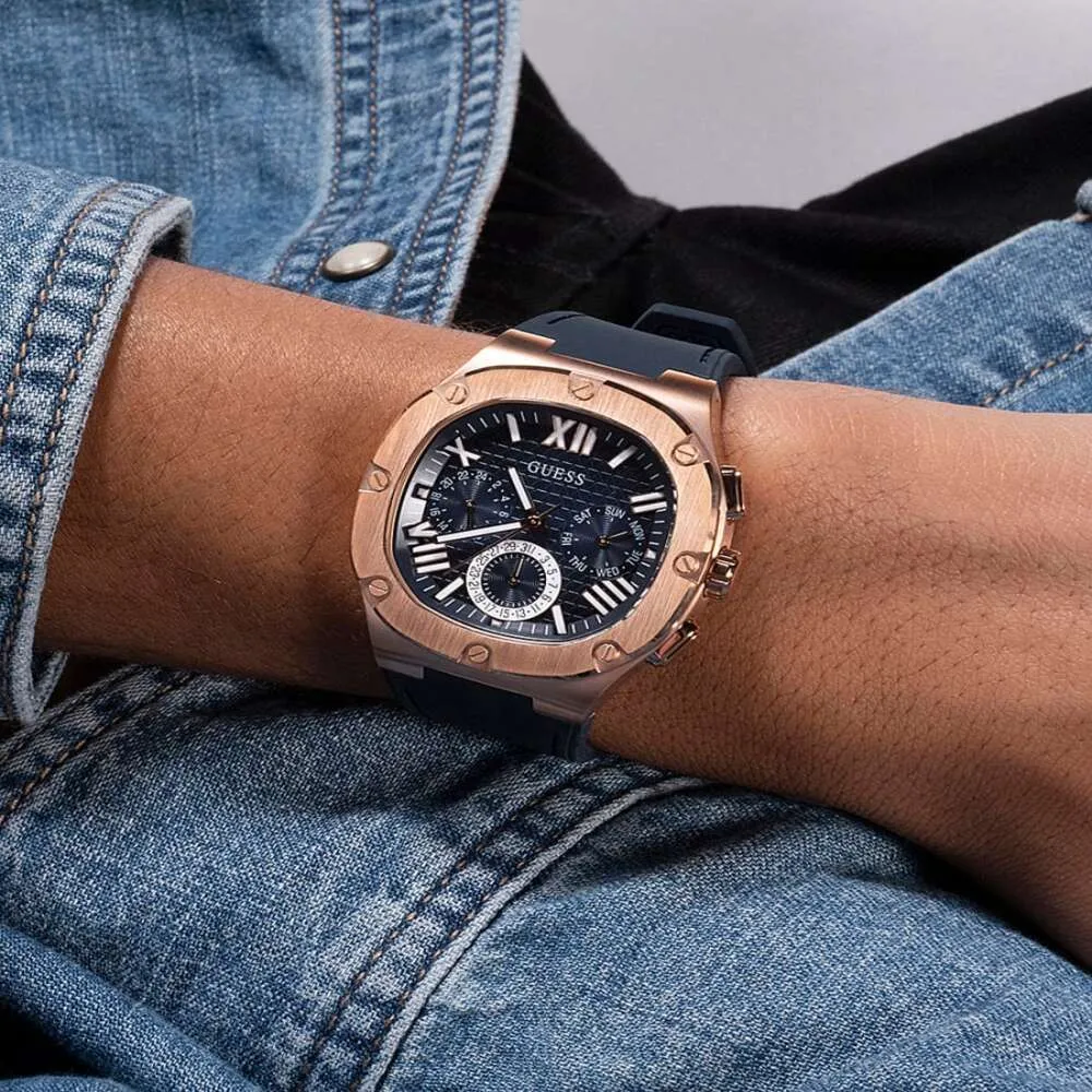 Jewelry Guess Watches Guess Chronograph Blue Dial Silicone Strap Men Watch GW0571G2