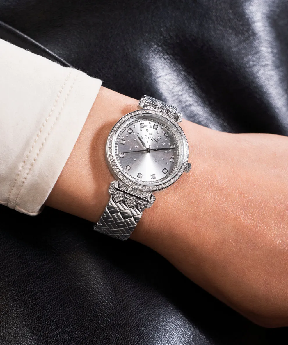 Jewelry Guess Watches GUESS GLITZ DIAL SILVER QUILTED BRACELET WATCH GW0763L1