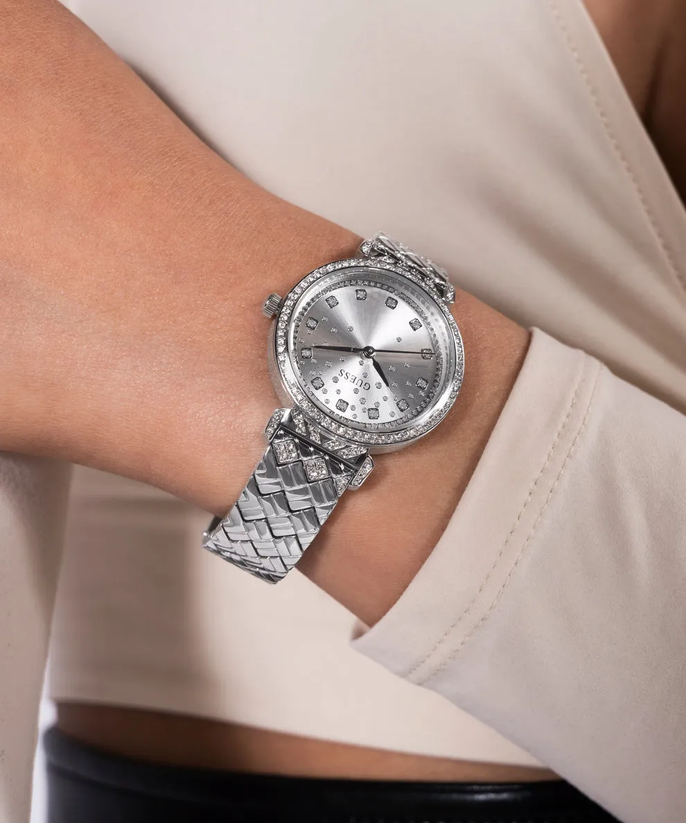 Jewelry Guess Watches GUESS GLITZ DIAL SILVER QUILTED BRACELET WATCH GW0763L1