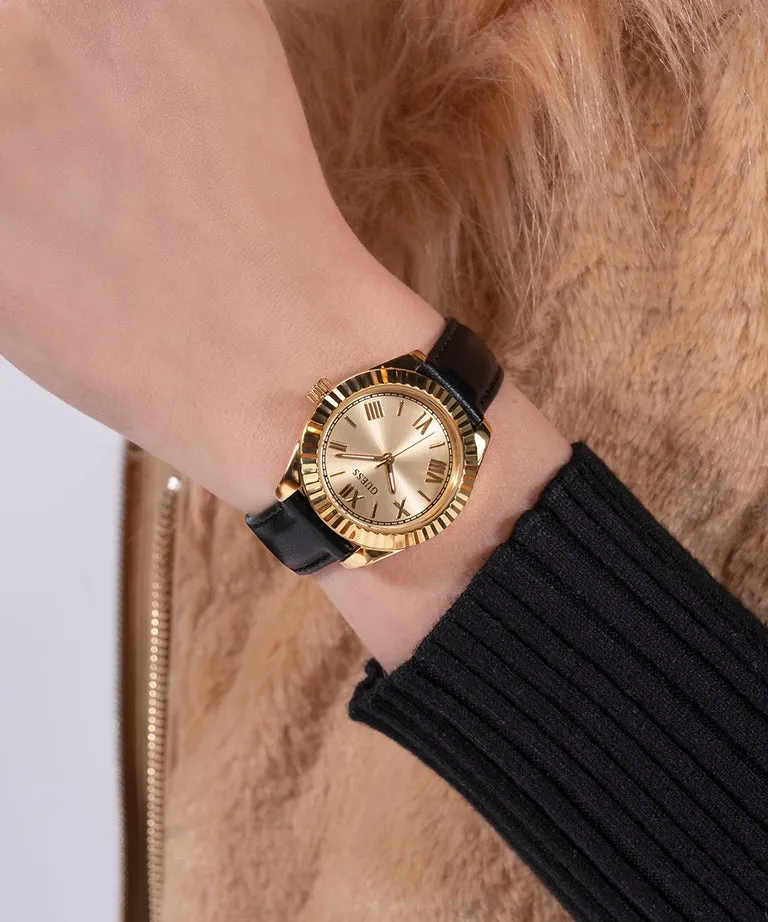 Jewelry Guess Watches Guess Ladies Black Gold Tone Analog Leather Watch GW0761L1