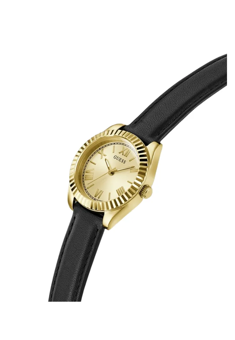 Jewelry Guess Watches Guess Ladies Black Gold Tone Analog Leather Watch GW0761L1