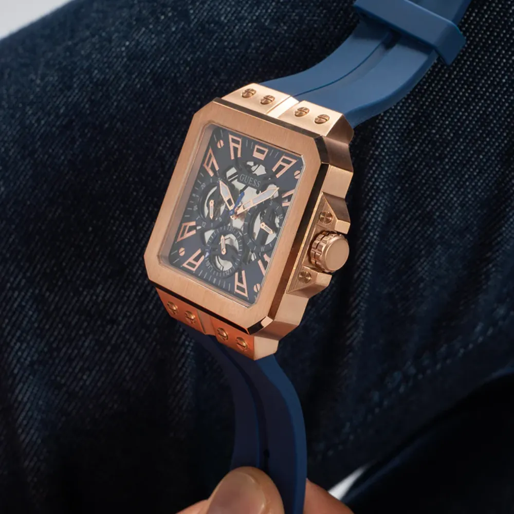 Jewelry Guess Watches Guess Multifunction Blue Silicone Strap Men Watch GW0637G3