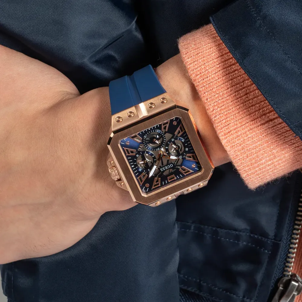 Jewelry Guess Watches Guess Multifunction Blue Silicone Strap Men Watch GW0637G3