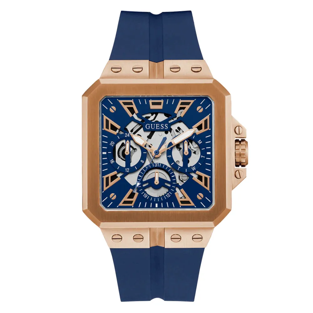 Jewelry Guess Watches Guess Multifunction Blue Silicone Strap Men Watch GW0637G3