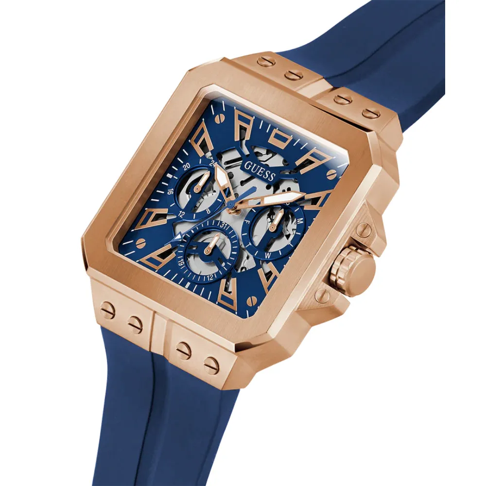 Jewelry Guess Watches Guess Multifunction Blue Silicone Strap Men Watch GW0637G3
