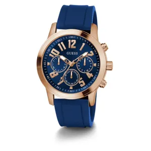 Jewelry Guess Watches Guess Rose Gold Tone Multi-function Blue Silicone Men's Watch GW0708G3