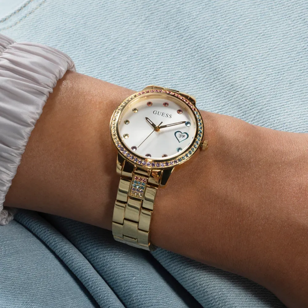 Jewelry Guess Watches Guess Silver Dial Gold Stainless Steel Strap Women Watch GW0657L2