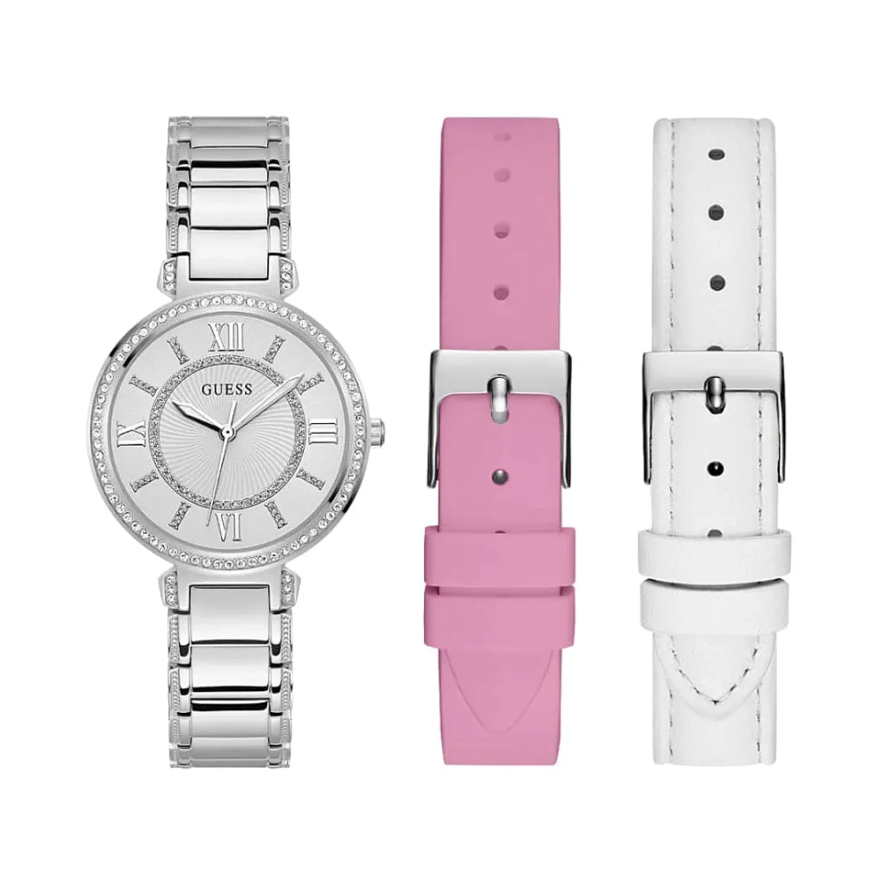 Jewelry Guess Watches Guess Silver Dial Stainless Steel Strap Women Watch GW0588L2