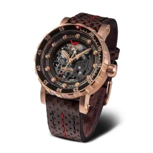 Jewelry Vostok Europe Watches Vostok Europe Skeleton Dial Brown Leather Strap Men Watch NH72-571B648-SL