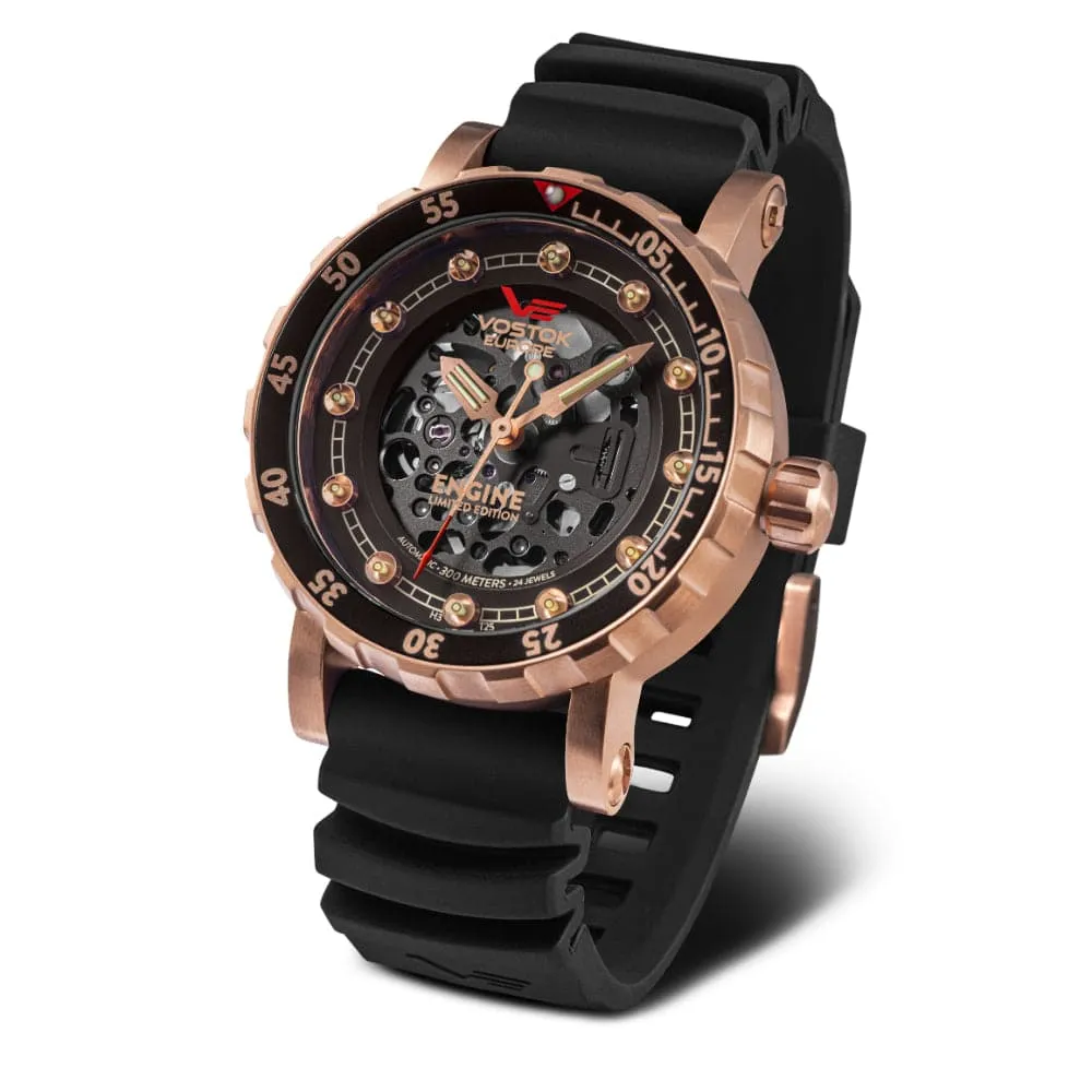Jewelry Vostok Europe Watches Vostok Europe Skeleton Dial Brown Leather Strap Men Watch NH72-571B648-SL