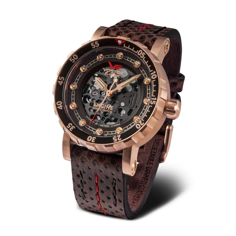 Jewelry Vostok Europe Watches Vostok Europe Skeleton Dial Brown Leather Strap Men Watch NH72-571B648-SL