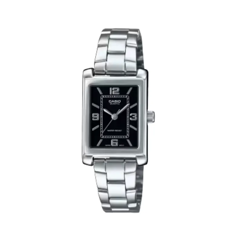 Jewelry_Casio_Watches Casio Ladies Ana Tunneau  Black Face, S/Steel Band Watch