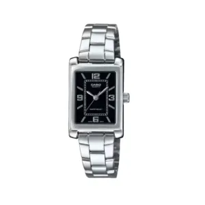 Jewelry_Casio_Watches Casio Ladies Ana Tunneau  Black Face, S/Steel Band Watch