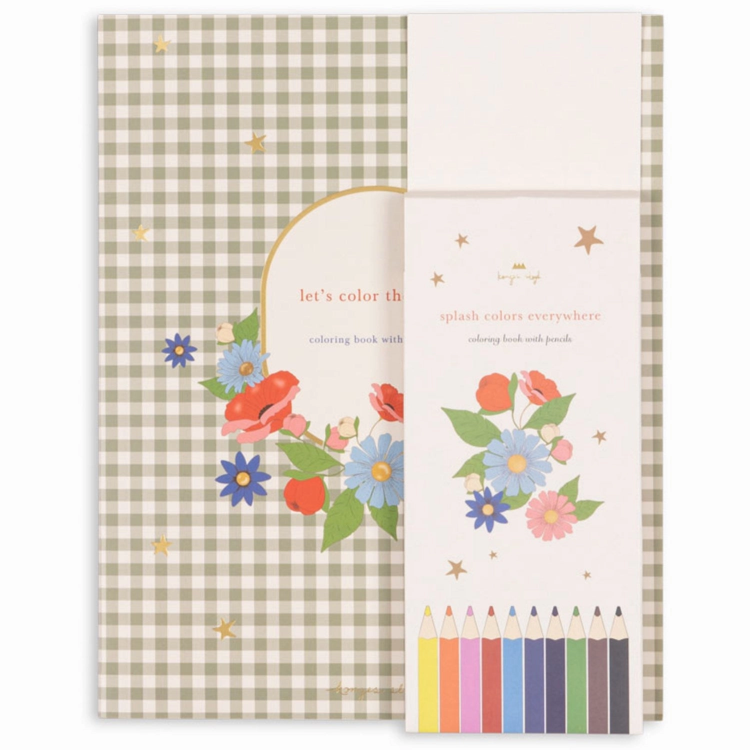 Konges Sljd Green Tea Check Coloring Book And Color Pencils Fsc