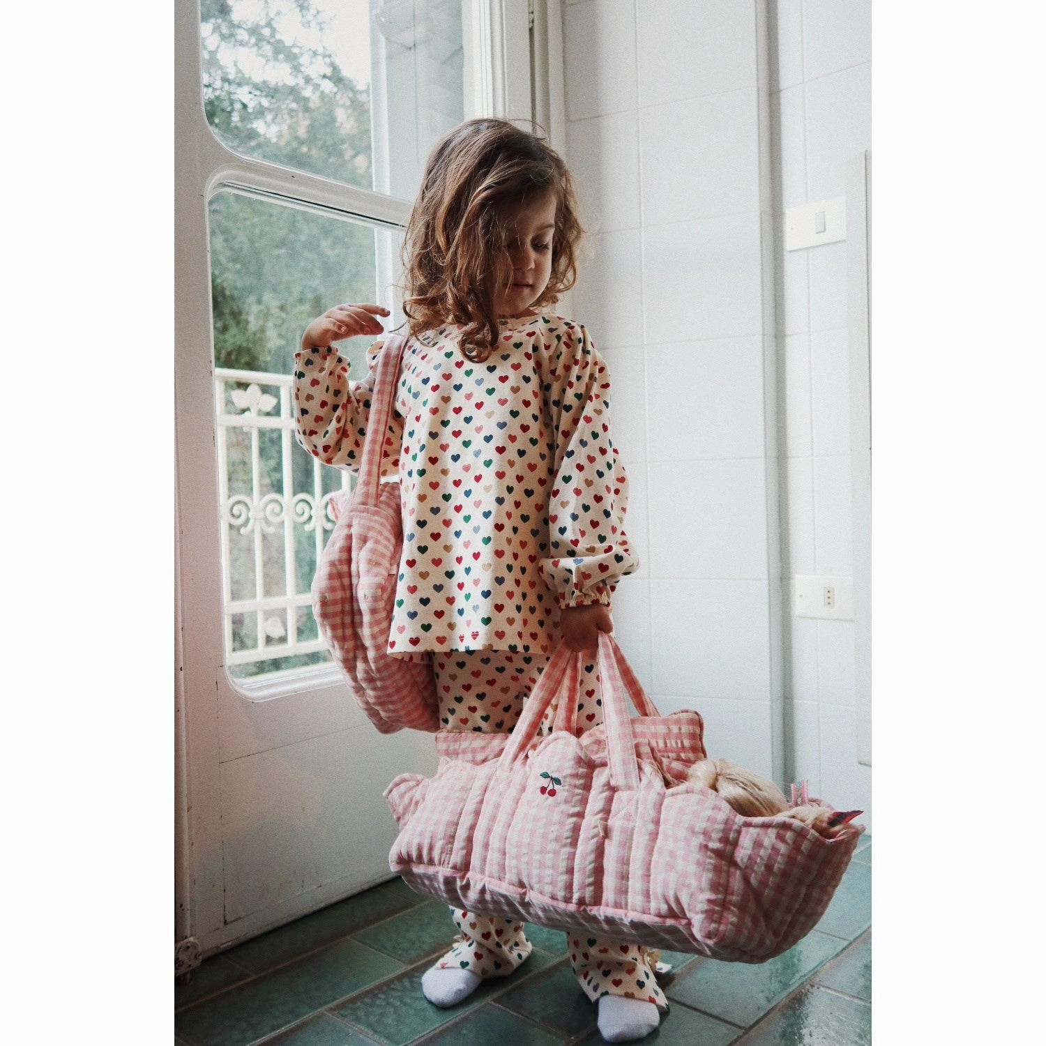 Konges Sljd Powder Pink Check Doll Bag
