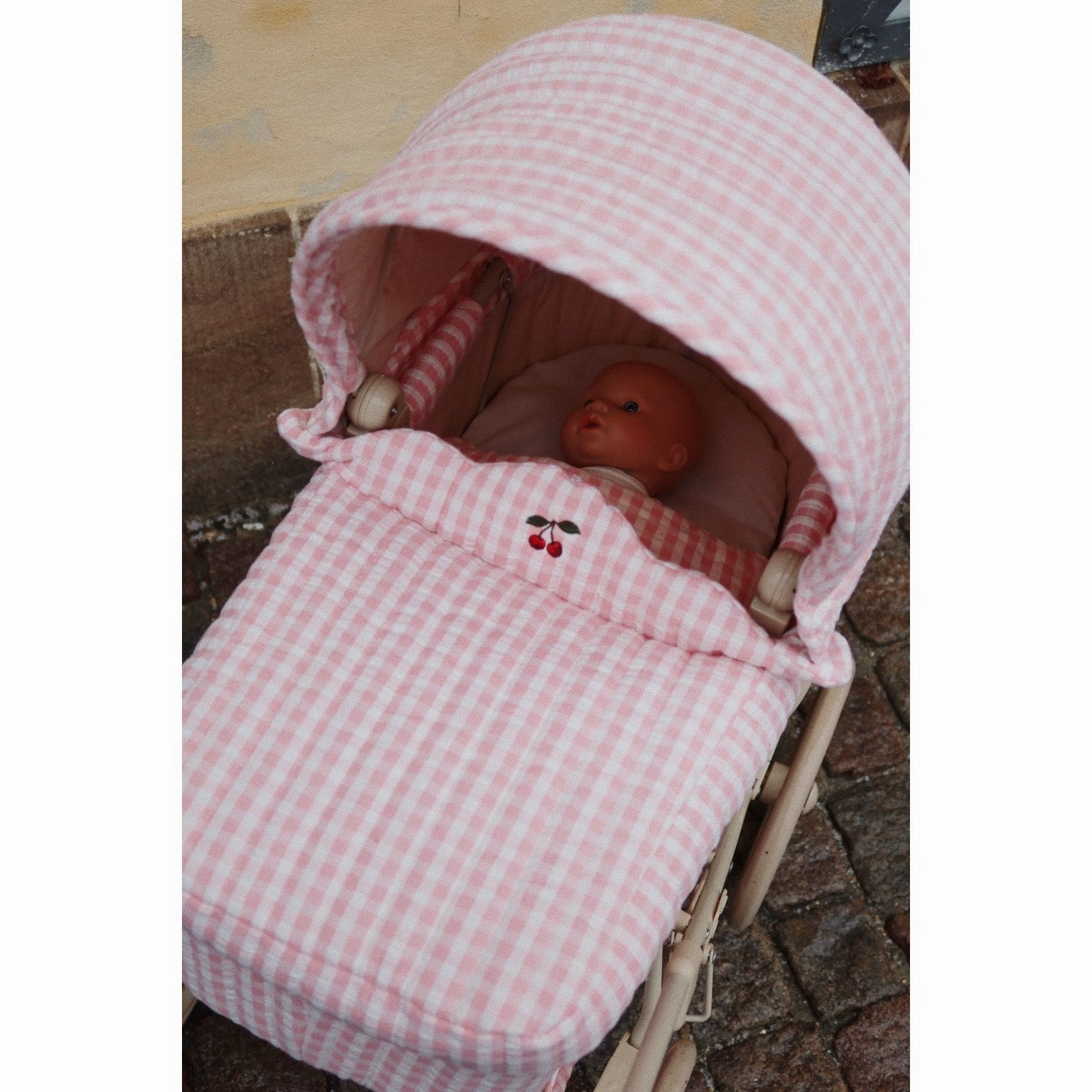 Konges Sljd Powder Pink Check Doll Pram