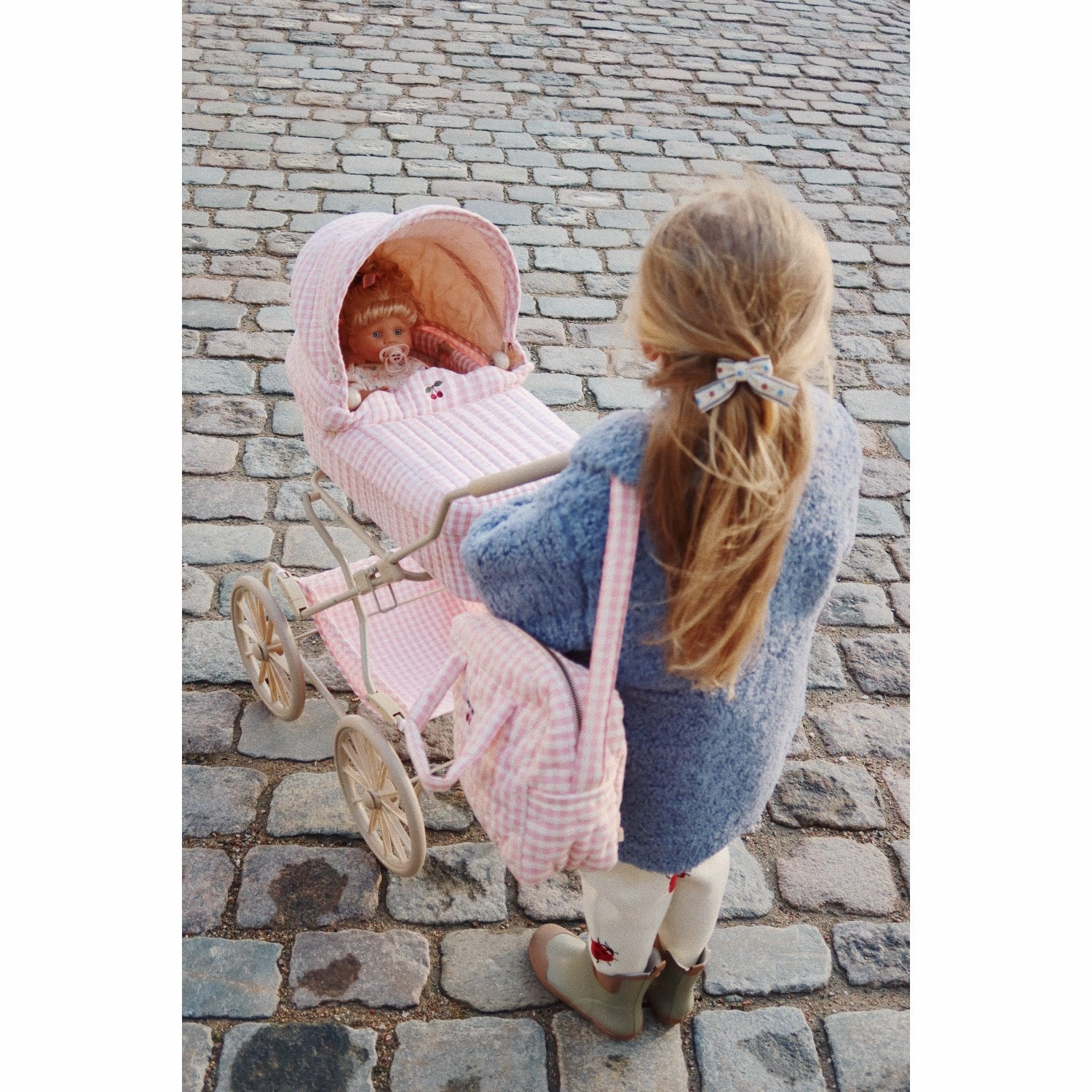 Konges Sljd Powder Pink Check Doll Pram